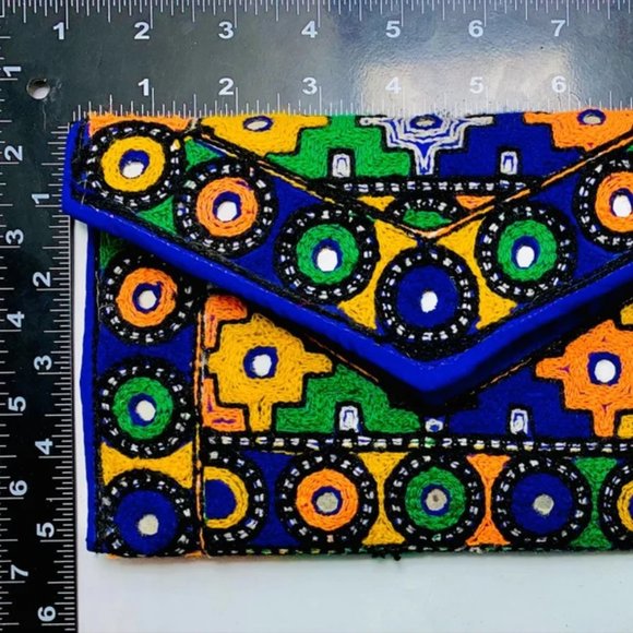 Handmade Multicolor Cross Bag, Ethnic Tribal Bag With Thread Work and Mirrors - Picture 6 of 7
